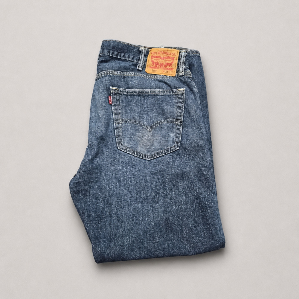 Levis 505 Jeans Mens 38x30 Regular Fit Straight Leg Blue Faded Distressed